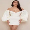 Casual Dresses Puff Sleeve Short Autumn Dress White Long Mini Sexy For Woman Erotic Porno Sex Club Elegant Party Night293A