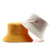 Berets Vintage Street Embroidery Heart Pattern Hat Elegant Sunshade Japanese Korean Style Cap Two-Sided Women Sun Bucket