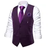 Men's Vests Formal Silk Men Vest TR Slim Dark Blue Waistcoat Neck Tie Hanky Cufflinks Brooch Set For Male Suit Wedding Party Designer Hi-Tie