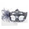 Maschere per feste Maschera veneziana da ballo in maschera Maschera per gli occhi da matrimonio su bastone Fiore di giglio Piuma di pizzo Maschera tenuta3663421 Drop Dhgzs