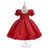 Girl's Dresses Princess Short Sleeves Performance Show Dress with Bow Ballgown Flower Girls Wedding s Birthday Party Gowns 231016