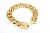 Chain Gold Plated Armband Men lyx till hands manliga smycken 17 mm bred rostfritt stål kubanska mäns armband vänner armband 231016