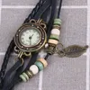 Armbandsur kvinnor Vintage Tree Leaf Weave Wrist Watch Wrap Retro Quartz Leather Armband