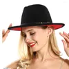 Berets 2023 Homens Mulheres Preto Vermelho Fedora Chapéu Largo Brim Elegante Lady Trilby Jazz Cap Panamá