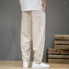 Calças masculinas de algodão e linho calças soltas plus size 5xl cáqui cinza moletom casual cordão fitness corredores streetwear