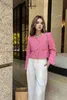 Damenjacken Designer für Damen Tweed rosa Winterjacke Mode Kamelie Ketten Mäntel UR4O