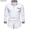 Parklees Autumn Plaid Patchwork Formalne koszule dla mężczyzn Szczupły rękaw biały guzika w górę koszuli Biuro Business Camisas 220222258e