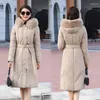 Women's Trench Coats 2023 Winter Cotton-padded Jacket Women X-Long Parkas Fur Collar Hooded Belt Slim Outwear Female Thicken Warm Overcoat