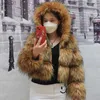 女性の毛皮のフェイクファーフェイクファーコート女性ジャケット冬のファッション温かい濃厚なキツネのアライグマレザーブラウンプラスサイズ2022特に偽の毛皮コールドコート231016