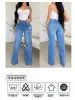 Frauen Hose Frau Zerrissene Jeans Hohe Taille Denim Hosen Breites Bein Denim Kleidung Blue Jeans Vintage Casual Mode Gerade
