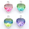 Whole 12 pcs Luckyshine Rainbow Love heart Tourmaline Gem 925 Platinum Plated Women Wedding Pendant Necklaces 16 18mm New280t