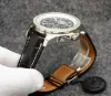 Montre de luxe pour hommes 49mm chronographe mouvement à quartz boîtier en argent cadran noir limité 50ème anniversaire montre pour hommes bracelet en cuir montres-bracelets pour hommes