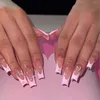 False Nails 24Pcs Extra Long Square Press On Detachable French With Rhinestone Ballet Fake Nail Tip Finished