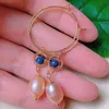 Dangle Earrings Natural Pink Pearl Lapis Lazuli Beads Eardrop 18k Gold Easter Wedding Jewelry Freshwater CARNIVAL Beautiful Halloween