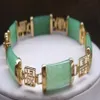 Pretty Natural Green Jade Gemstone Gold Plated Fortune Lucky Link Bracelet214y