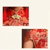 Этническая одежда женское красное свадебное платье Cheongsam «рыбий хвост» Ципао с золотой вышивкой в китайском стиле длинные вечерние платья праздничный костюм
