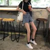 Kvinnors shorts stor storlek denim singel bröstficka casual koreansk stil hög midja jeans sexig lös
