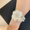 Charm armband mode pärla kristall handledsblomma för flickor brudtärna bröllop snörning hand brud prom accessoarer dansande festdekor