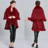 Moda dupla camada artesanal capa de pele de raposa xale longo malha cashmere poncho casaco envolve pele do falso pashmina manto feminino inverno novo j1302x