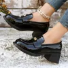 Klänningskor Storlek 43 Kvinnor Pumpar Loafers Chunky Heel Platform Grunt Oxfords Ladies Sandaler Kvinnliga mode Retro College Office