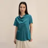 T-shirts pour femmes Lilysilk Silk Tee pour femmes 2023 Été 22 Momme Cowl Neck Top à manches courtes Dames Tenues décontractées