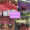 Couronnes de fleurs décoratives Lierre artificiel Fleur de soie Wisteria Vigne Rotin pour centres de table de mariage Décorations Bouquet Garland Ho Dhzk1