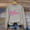 Men's Hoodies 2023 Autumn And Winter Round Neck Breast Cancer Awareness Day Printed Sweater Lace Trim Tops For Women