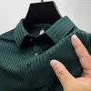 Polo da uomo Polo a maniche corte in seta elegante di fascia alta con strisce e colletto FashionCasual per abbigliamento casual estivo