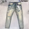 Hochwertige Stretch-Design-Denim-Jeans, Biker-Passform für Herren, schmale, bemalte Patch-Trim-Bein-Cowboy-Hose für Herren-168 2023