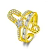 Anillos de racimo Diseño de alfiler de moda Bandas para los dedos Bling 5A Zircon Diamantes Piedras preciosas Oro blanco Lleno Chic para mujeres Accesorios de moda