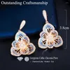 Dangle Earrings ThreeGraces Delicate Blue Cubic Zirconia Gold Color Flower Shape For Women Luxury Party Dress Jewelry E1134