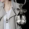Pendentif Colliers SINLEERY Big Grey Teardrop Stone Butterfly Collier Longue Chaîne Noire Femmes Vintage Bijoux