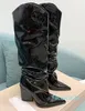 Bloco robusto dedo apontado botas femininas de cano médio designer de luxo moda festa sapatos frios calçados de fábrica