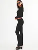 Kvinnors tvåbitar byxor Hirigin Casual Two Piece Women Pants Suits Elegant Long Sleeve Crew Neck T-shirt med låg midja Flare Pants Office Outfits Set 231016