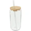Wine Glasses Bamboo Lid Drink Cup Clear Glass Tumbler Straw Bubble Tea Cola Coffee Iced Travel Cups Bulk