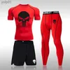 Herren-Trainingsanzüge, Herren-Kompressionsset, MMA, lang- oder kurzärmeliges T-Shirt, enge Hosen für Herren, Fitness-Bodybuilding-Kleidung, Totenkopf-Rashguard-Sportanzüge, L231016