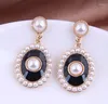 Boucles d'oreilles pendantes de luxe, mode ovale, perle émail, filles, femmes, doux OL, goutte, bijoux d'oreille
