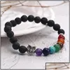 Braccialetti con fili di perline Gioielli fatti a mano 8 mm 7 chakra Bracciale con perline di pietra lavica naturale per uomo Testa di Buddha Albero della vita Gufo Eleph Dh1W6