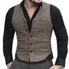 سترات الرجال رجالي بدلة V Vest v Neck Wool Brown أحادية الصدر صدرية صدرية رسمية غير رسمية Groomman لـ Weddin203e