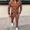 Survêtements pour hommes Survêtement 2023 3D Plaid imprimé Sports Casual Set Mode Style britannique Gentleman Veste Tether Pantalon Costume 2 pièces