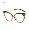 Solglasögon Fashion Cat Eye Rivet Glasses Frame For Women 2023 Anti-Blue Light TR90 Metal Eyewear Vintage Gelgasses GAFAS