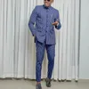 Men's Tracksuits Elegant Suit Striped Trousers Jacket Shirt Solid Color Iong Sleeve Wedding Social African Ethnic Style Clothing