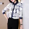 Lyxdesigner Skjorta för kvinna Silk Satin White Bluses Autumn Winter Print Lapel Runway Button Up Shirts 2023 Office Ladies Long Sleeve Formal Blouse Tops Plus Size