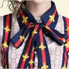 New Women's Printed Shirt With Neck Bow Plus Size Elegant Long Sleeve Ladies Button Blouses Runway Office Designer Shirts Tops2751093