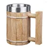 Tasses 600ml baril en bois résine en acier inoxydable bière à la main thé tasses à café cuisine bar verres pour