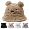 Berets Cute Bear Ear Plush Hat Winter Bucket Warm Fur Protection Knitted Bomber Cap Bonnets Korea Women Gorros Caps