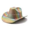 Chapéus tipo fedora com listras gradientes coloridas, chapéus de cowboy para homens e mulheres, bonés de jazz para mulheres, chapéu de festa europeu e americano