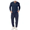 Survêtements pour hommes 2023 Cross Border Printemps et automne Saison Rétro épais Henry Chemise Pantalon à manches longues Deux pièces Couleur unie Sports Set