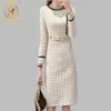 2019 nouvelle robe en Tweed femmes printemps Vintage laine robes à carreaux femme élégante robe en laine dames bureau robes Y200102269i