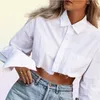 Women039s camicette camicie top a terra bianca Tops Women Curnown Collar a manica lunga camicia a tasca in cotone Design singolo BreaSte4335014
